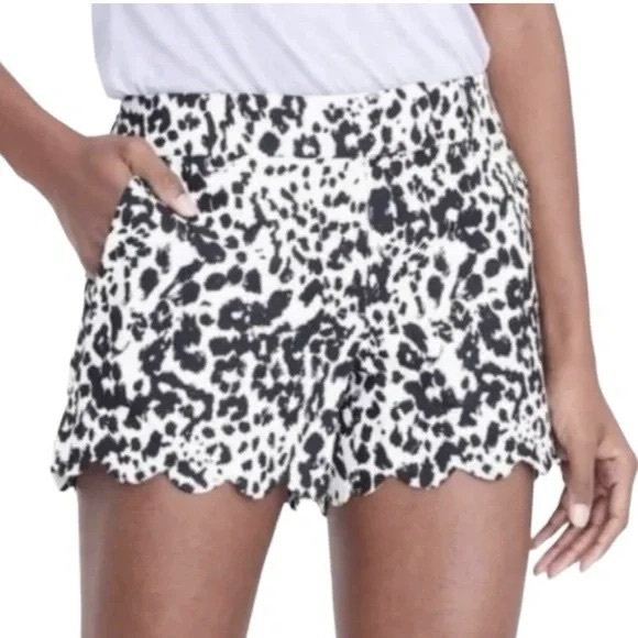 J. Crew Pants - J.Crew Women's animal print Linen Blend Scalloped Hem shorts in white/black